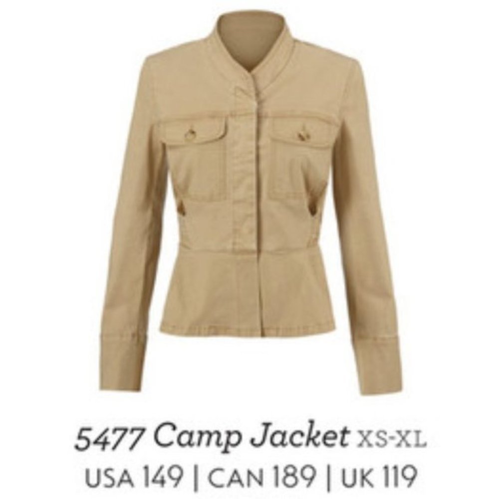 Like new CABI 5477 Khaki Olive Green Collarless Fitted Jacket Size Medium